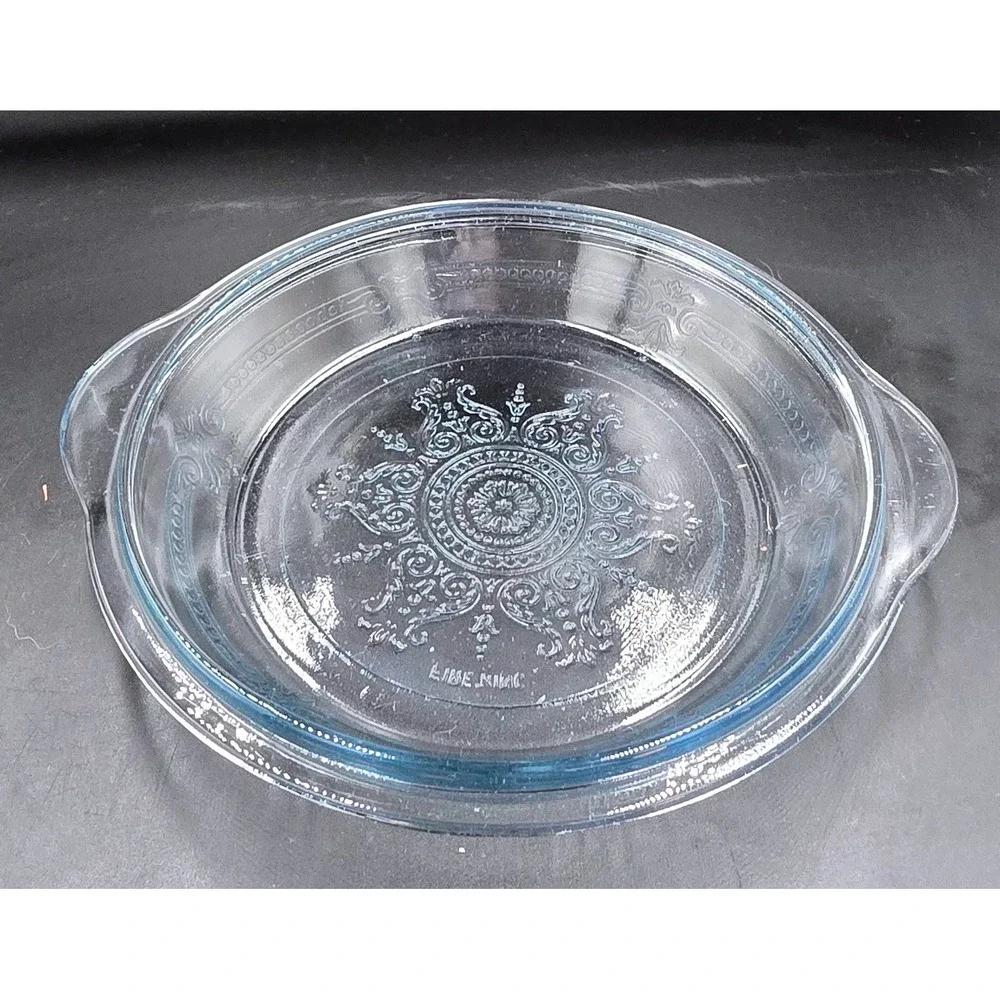 Philbe Sapphire Blue Fire King Glass Serving Dish and Trivet‎ SET Floral Etched